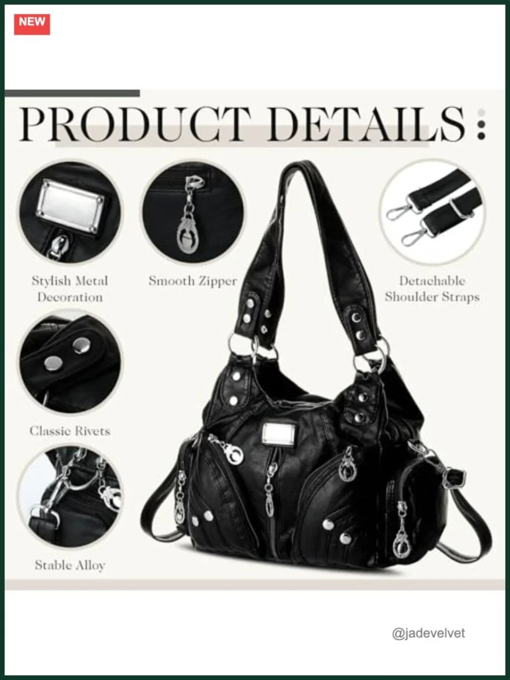 Y2K Hobo Vegan Leather Multi-Pocket Satchel Purse Handbag Goth Punk Crossbody
